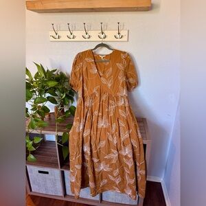 Mustard embroidered midi dress by Fat Face